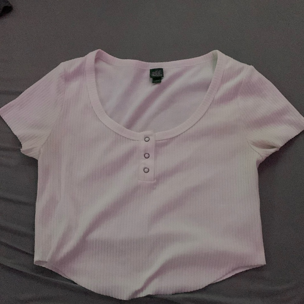 Wild Fable White Tee With Scoop Neck And Buttons From Neckline Down